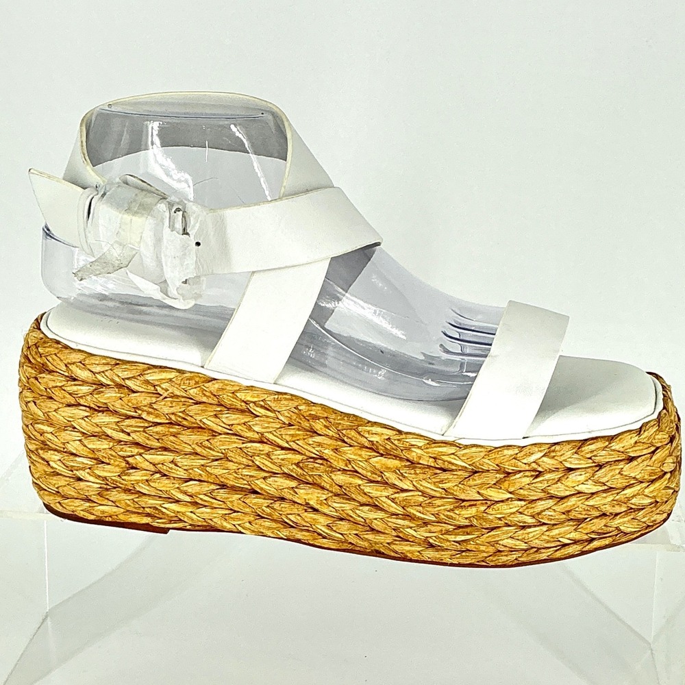 Donna Karan Pure Size 9.5 White Leather Espadrille Platform Sandals NEW $150